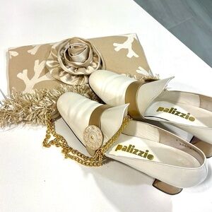 VTG Palizzio,Exquisite Slip-On Heels,Gold & Cream,Elegant,Classic,Size 9 Narrow